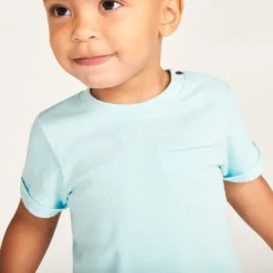 Korte mouwen effen T-shirt van popcorn-effect jersey voor babyjongen
