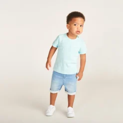 Korte mouwen effen T-shirt van popcorn-effect jersey voor babyjongen