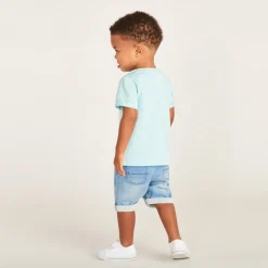Korte mouwen effen T-shirt van popcorn-effect jersey voor babyjongen
