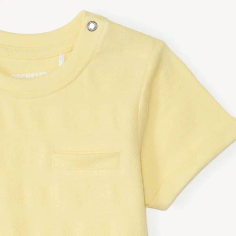 Korte mouwen effen T-shirt van popcorn-effect jersey voor babyjongen