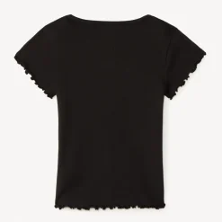 Korte mouwen geribd T-shirt met geborduurd hart meisjes