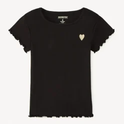 Korte mouwen geribd T-shirt met geborduurd hart meisjes