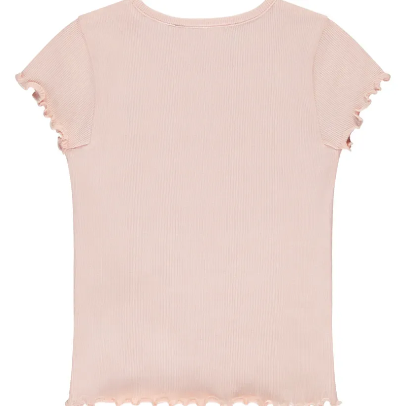 Korte mouwen geribd T-shirt met geborduurd hart meisjes