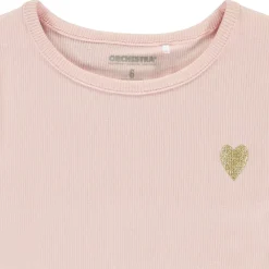 Korte mouwen geribd T-shirt met geborduurd hart meisjes