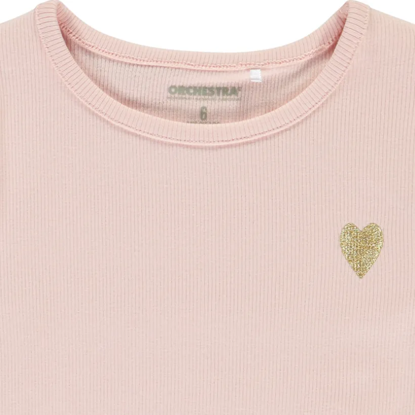 Korte mouwen geribd T-shirt met geborduurd hart meisjes