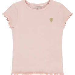 Korte mouwen geribd T-shirt met geborduurd hart meisjes