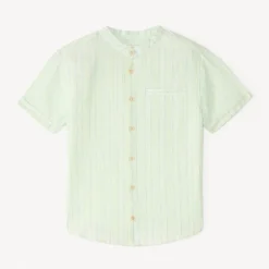 Korte mouwen gestreepte mao kraag shirt voor jongen
