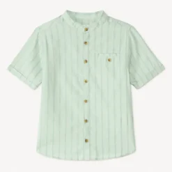 Korte mouwen gestreepte mao-kragen shirt jongens