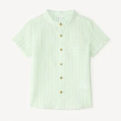 Korte mouwen gestreepte shirt met mao kraag voor jongen.