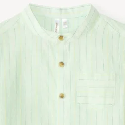 Korte mouwen gestreepte shirt met mao kraag voor jongen.
