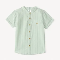 Korte mouwen gestreepte shirt met mao-kraag voor babyjongen