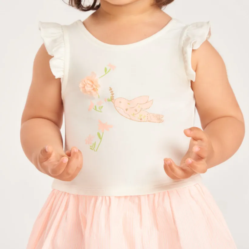 Korte mouwen 2-in-1 gestreepte jurk meisjes baby
