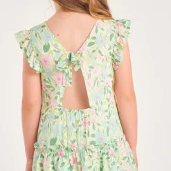 Korte mouwen jurk met bloemenprint en opening aan de achterkant meisjes
