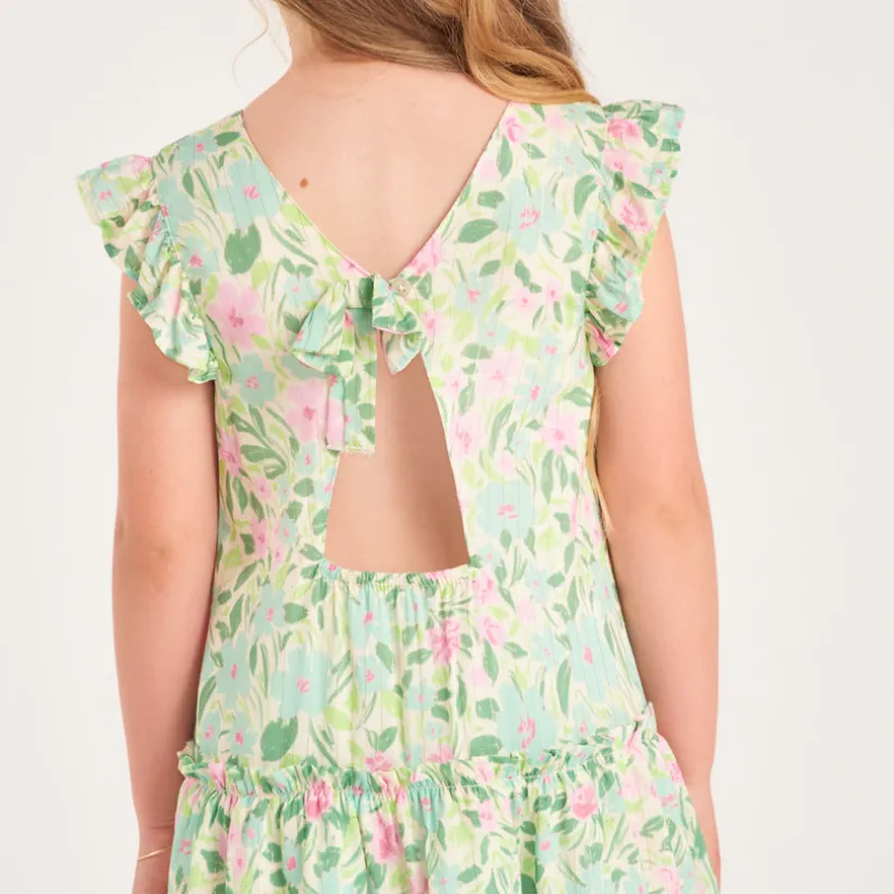 Korte mouwen jurk met bloemenprint en opening aan de achterkant meisjes