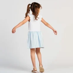 Korte mouwen jurk met 2-in-1 effect meisjes - gestreept