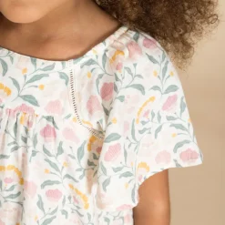 Korte mouwen jurk van gaas met bloemen voor meisjes