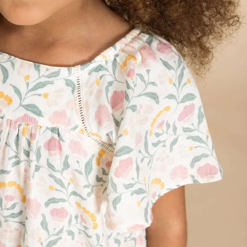 Korte mouwen jurk van gaas met bloemen voor meisjes