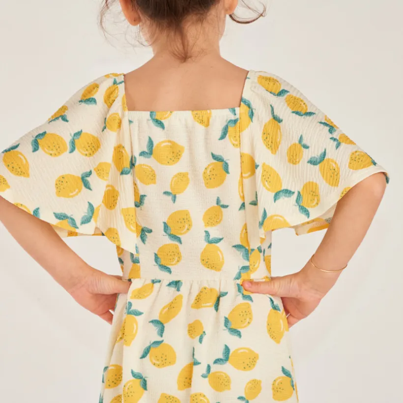 Korte mouwen jurk van jersey met citroenprint meisjes