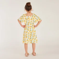 Korte mouwen jurk van jersey met citroenprint meisjes