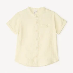 Korte mouwen Mao-kraag blouse van gaas voor babyjongen