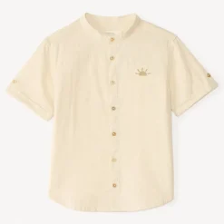 Korte mouwen mao-kraag blouse met zongeborduurde details jongens