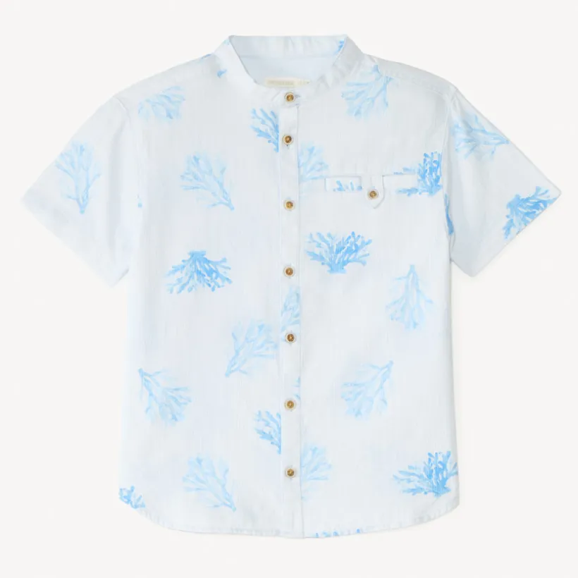 Korte mouwen Mao-kraag shirt met koraalprint jongens