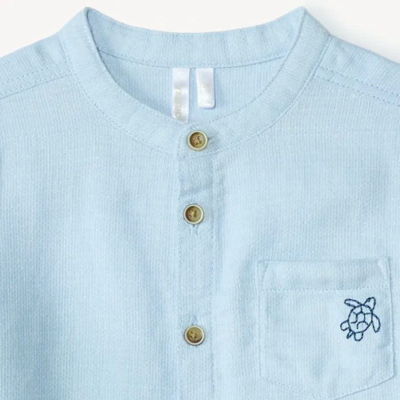 Korte mouwen Mao-kragen blouse met dierenbroderie voor babyjongen