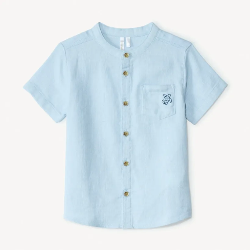 Korte mouwen Mao-kragen blouse met dierenbroderie voor babyjongen