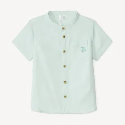 Korte mouwen Mao-kragen blouse met dierenbroderie voor babyjongen