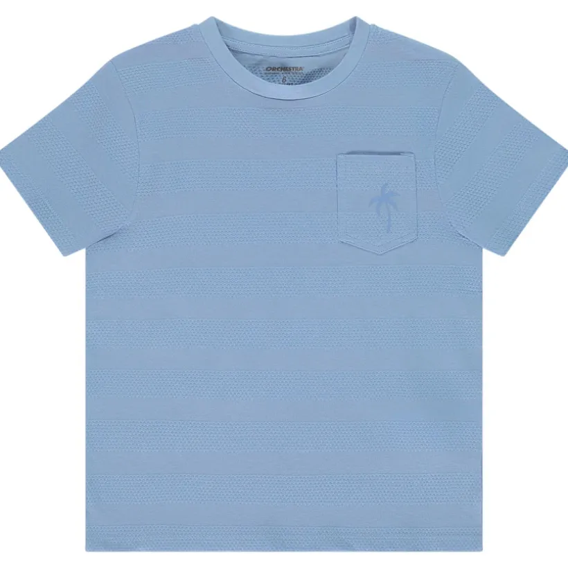 Korte mouwen T-shirt in effen kleur met textuurbanden jongens