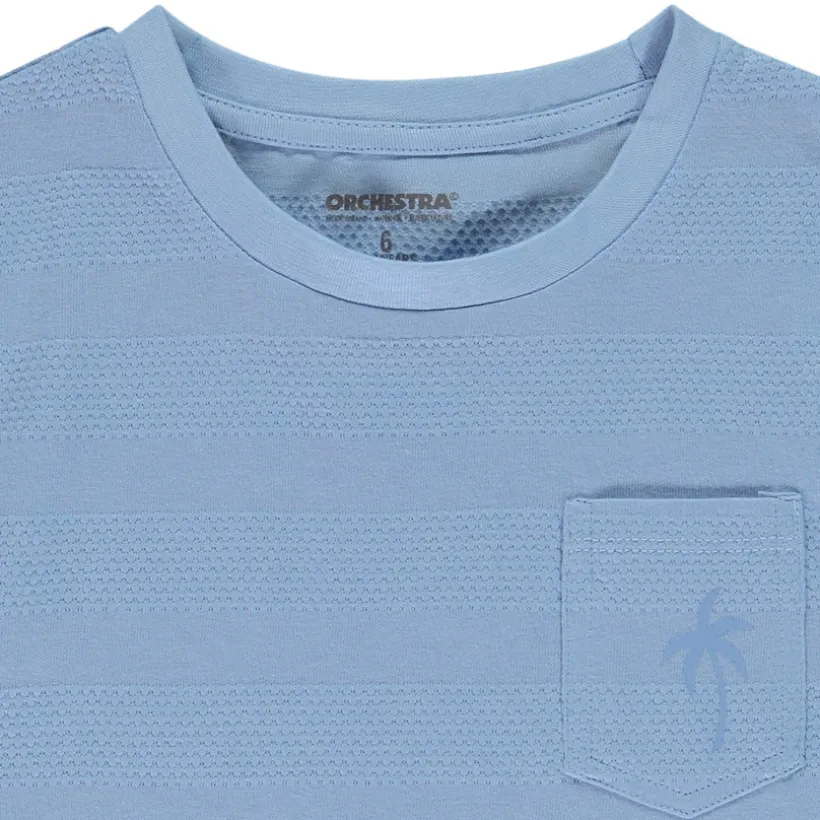 Korte mouwen T-shirt in effen kleur met textuurbanden jongens