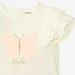 Korte mouwen t-shirt in Engelse borduurwerk met vlinderpatroon voor babymeisjes