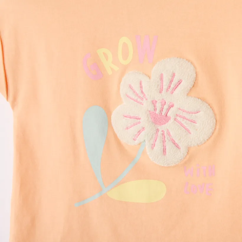 Korte mouwen T-shirt met een geborduurd bloemenpatch voor babymeisjes