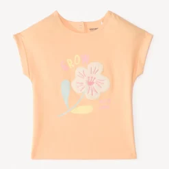 Korte mouwen T-shirt met een geborduurd bloemenpatch voor babymeisjes