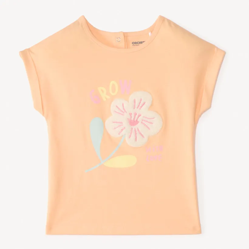 Korte mouwen T-shirt met een geborduurd bloemenpatch voor babymeisjes