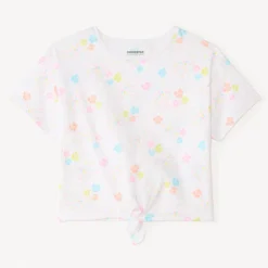 Korte mouwen T-shirt met een strik en een fantasiedruk meisjes