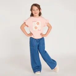 Korte mouwen T-shirt met flounces en bloemenprint meisjes