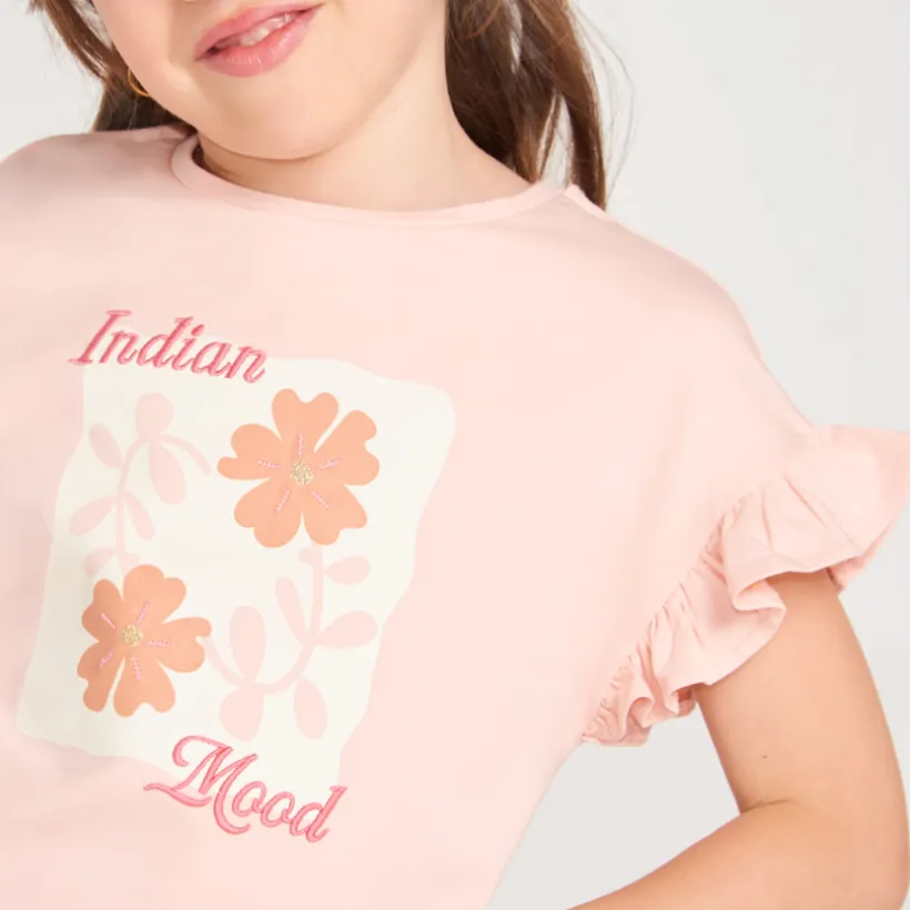 Korte mouwen T-shirt met flounces en bloemenprint meisjes