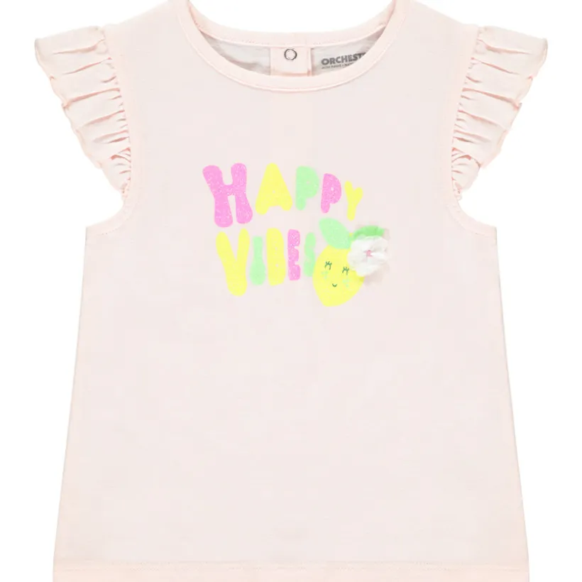 Korte mouwen T-shirt met fluo glitterprint voor meisje