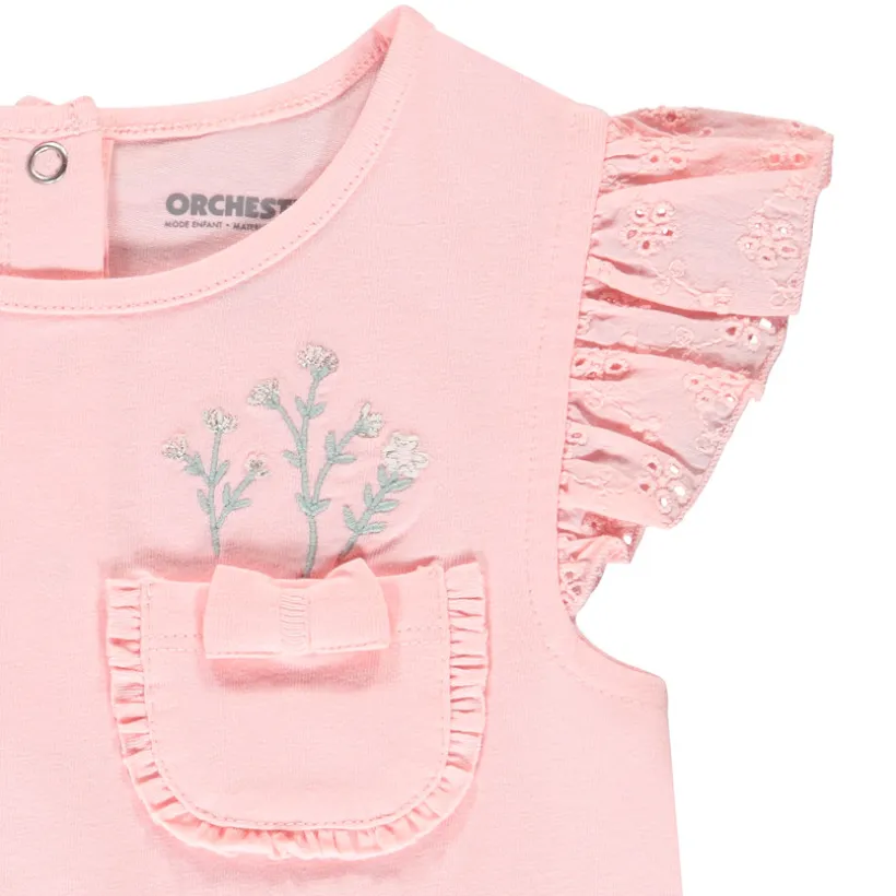 Korte mouwen T-shirt met geborduurde zak voor baby meisje