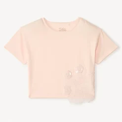 Korte mouwen T-shirt met grote sequins bloemen meisjes