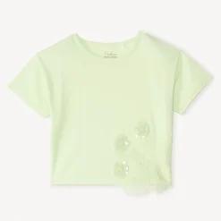 Korte mouwen T-shirt met grote sequins bloemen meisjes