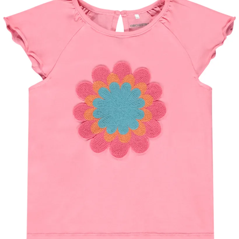Korte mouwen T-shirt met haakbloem meisjes