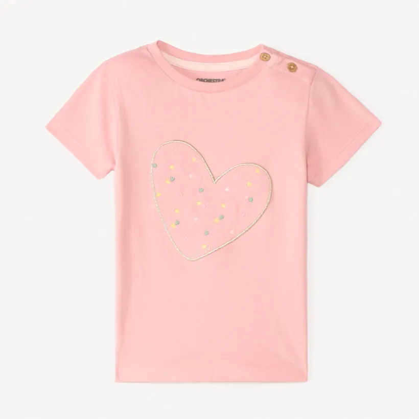 Korte mouwen T-shirt met hartjesborduring voor babymeisjes
