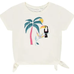 Korte mouwen T-shirt met toucan borduursel en knopen meisjes