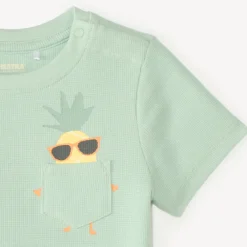Korte mouwen T-shirt van fantasie breisel met speelse zak voor babyjongens