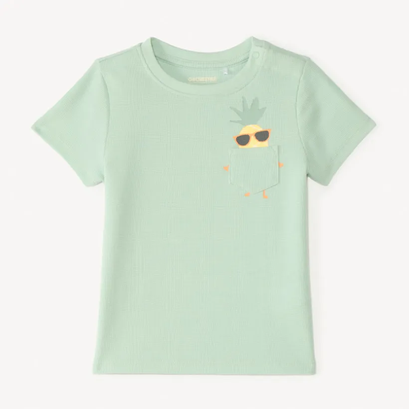Korte mouwen T-shirt van fantasie breisel met speelse zak voor babyjongens
