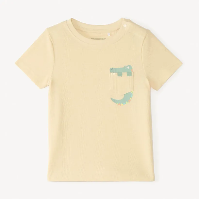 Korte mouwen T-shirt van fantasie breisel met speelse zak voor babyjongens