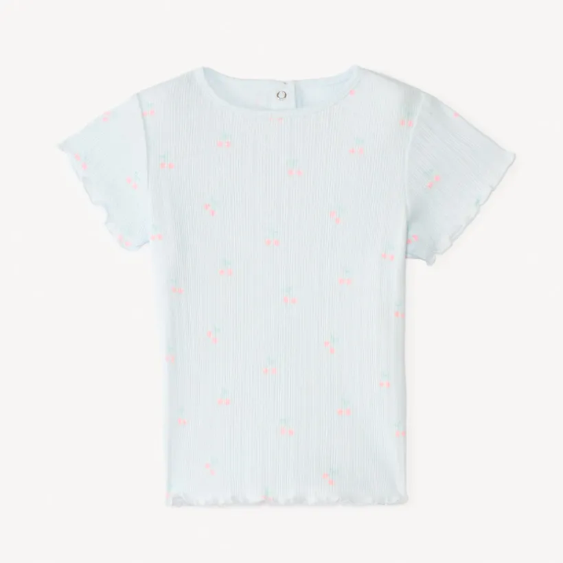 Korte mouwen T-shirt van geribde stof met fantasiedruk voor babymeisjes