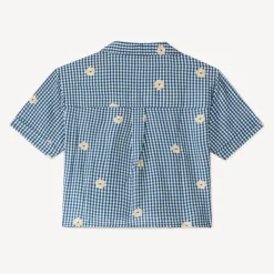Kortemouwen Vichy-blouse met bloemenbroderie meisjes